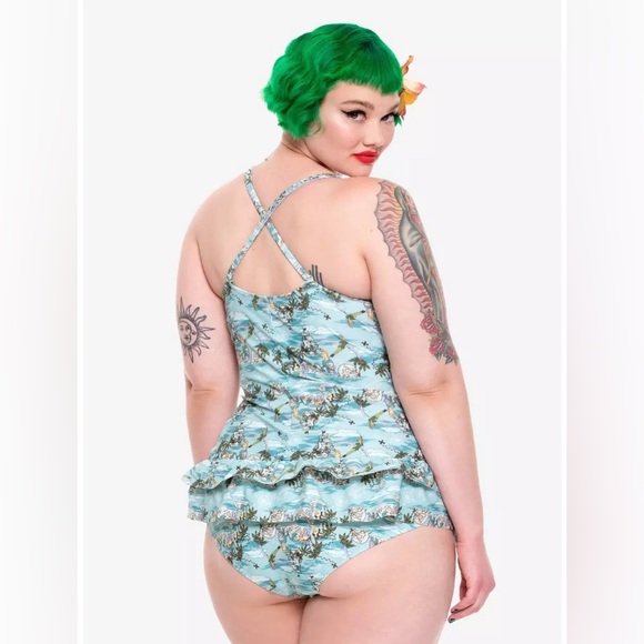 HotTopic Disney Print Ariel Peter Pan Mermaid Lagoon Retro Swimsuit Dress - Picture 2 of 6